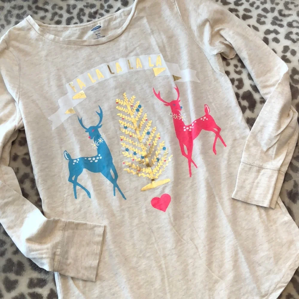 Old Navy Holiday Graphic Long Sleeve Top Size 14